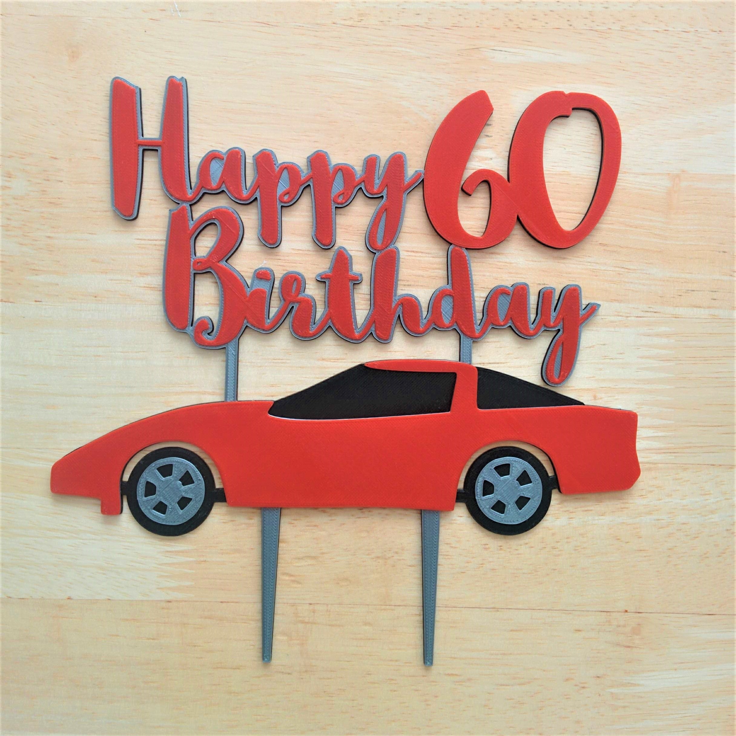 Sports Car Cake Topper: Happy Birthday Custom Number/Age