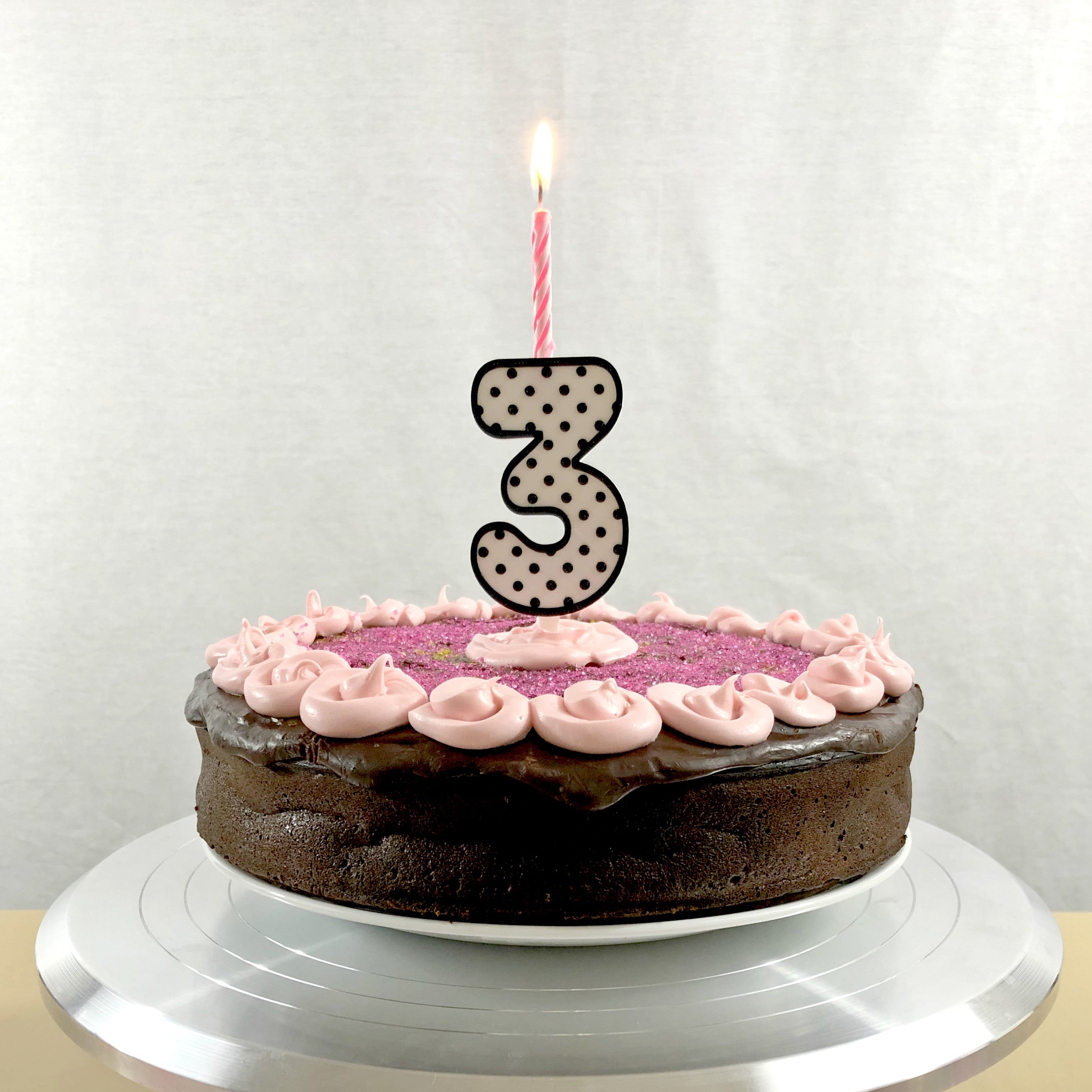 Polka-Dot Number Cake Topper & Candle Holder