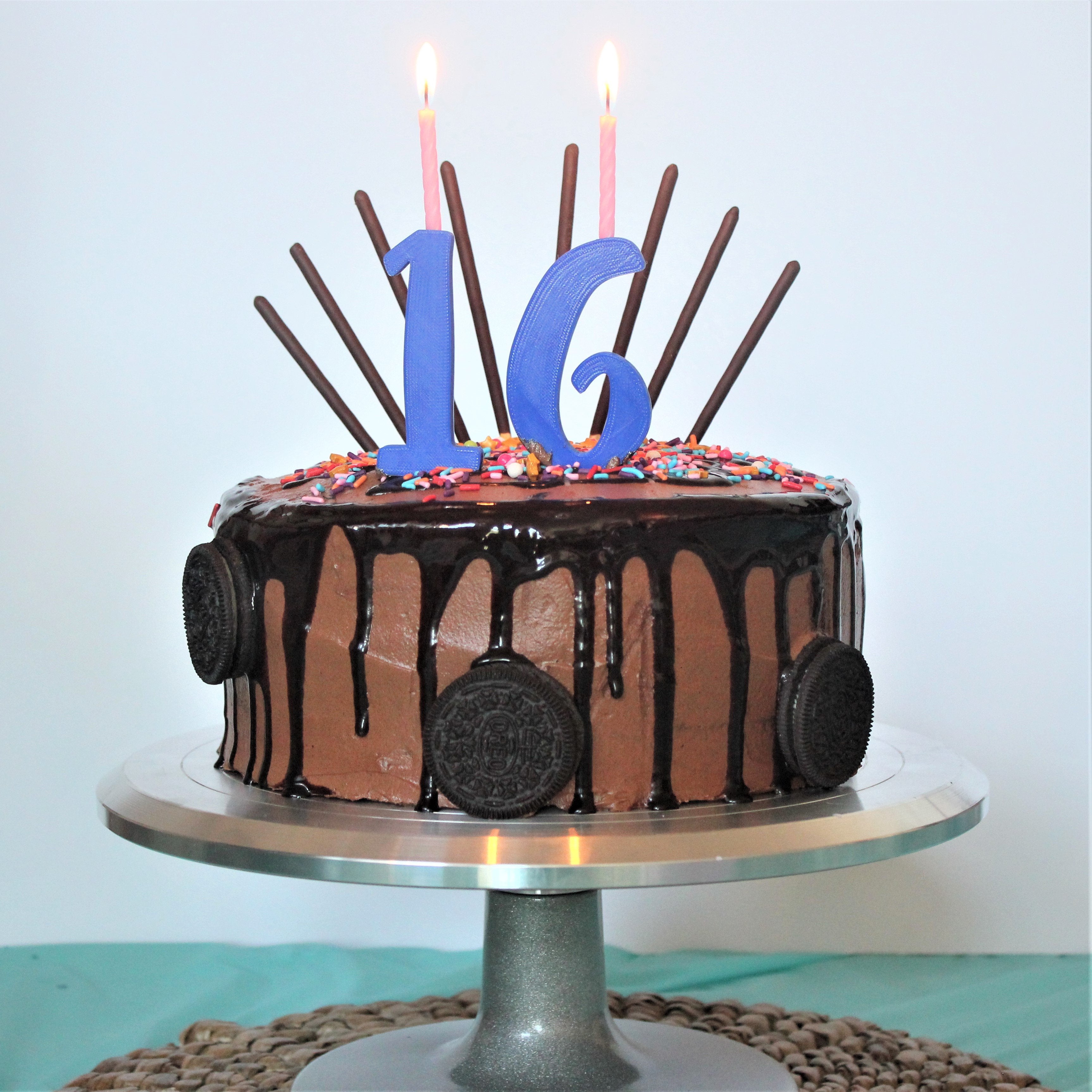 Birthday Number Cake Topper & Candle Holder (3"/Individual) The Money Cake 1 Blue 